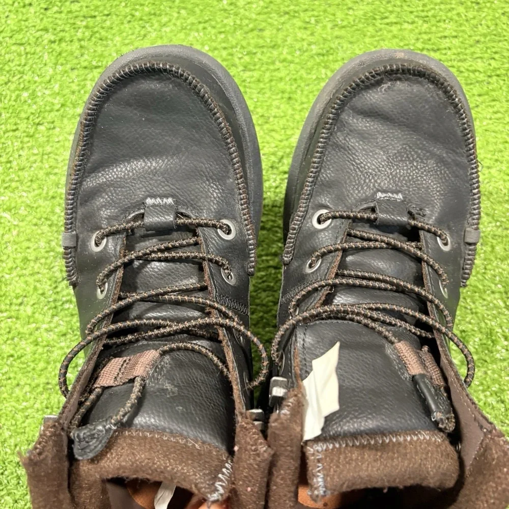 Hey Dude Youth Bradley Classic Boots Sz 4 Leather Wool Blend‎ EUC Lace Up Comfy